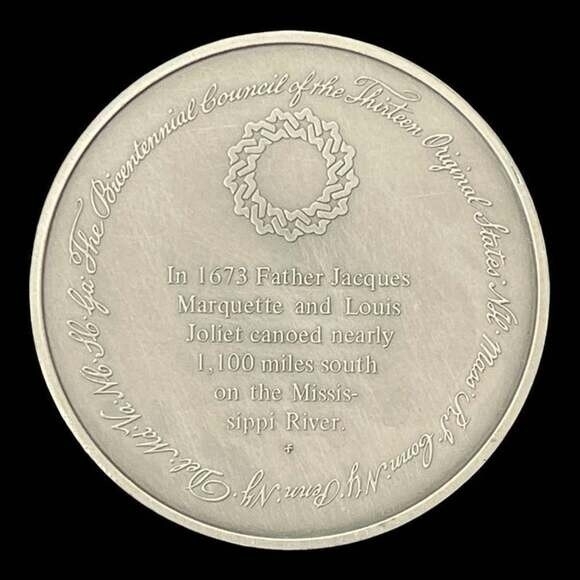 Franklin Mint History of Colonial America Pewter Medal Canoeing Mississippi Rive - Picture 2 of 3